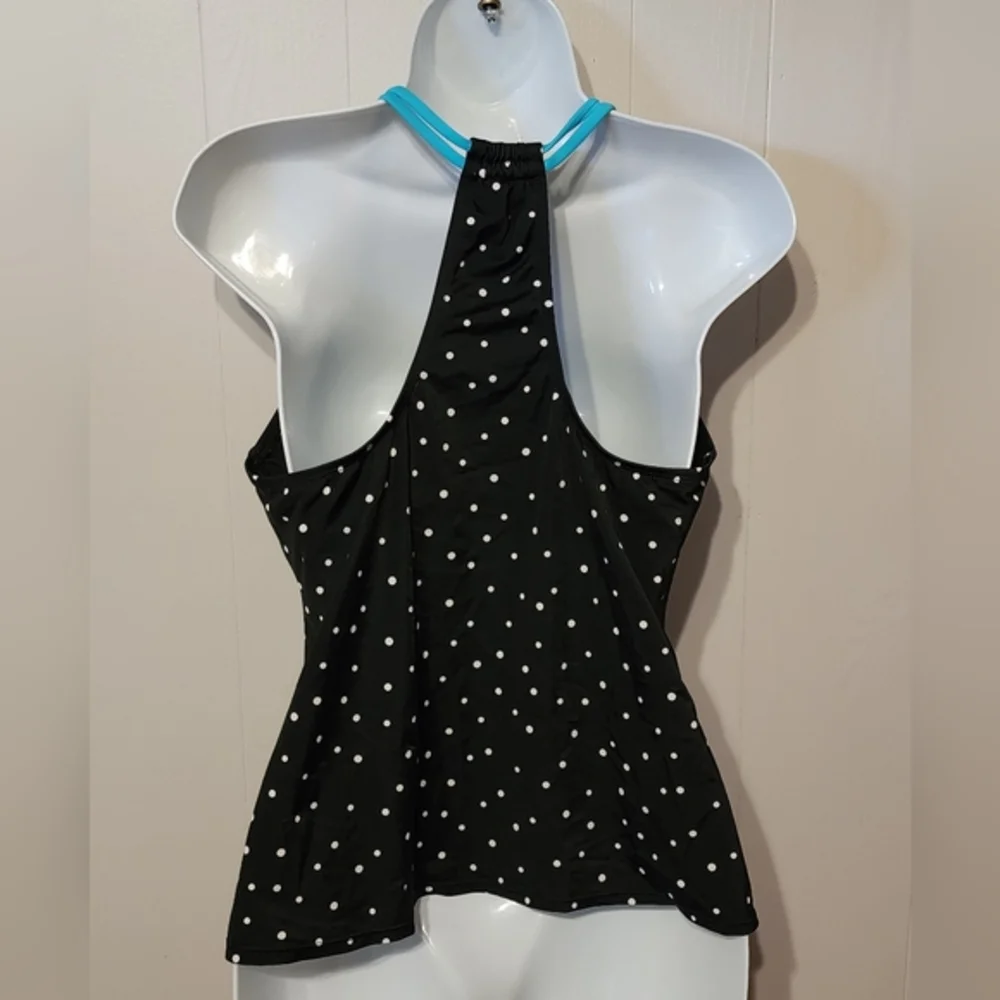 Black White Polka Dot Tankini Swim‎ Top Racerback Medium Kim Rogers A76